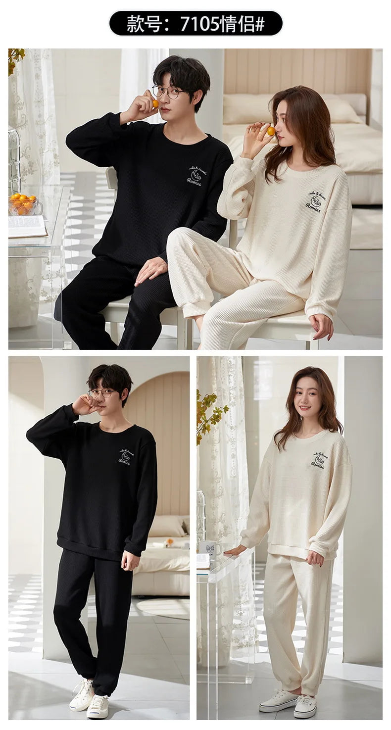 Couple Long Sleeves Sleepwear Autumn Winter Cotton Pajama Sets Print Pants Homewear Kawaii Clothes 2 Piece Sets Nightwear Lovers