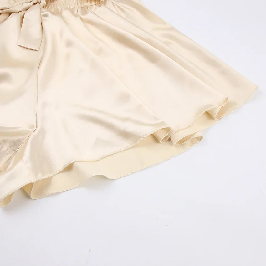 Women's Satin Soft Pajamas Set Crop Top+Shorts+Sleep Robe 3 Pieces Suit Loungewear Female Matching Sets Brides Pijamas Sleepwear
