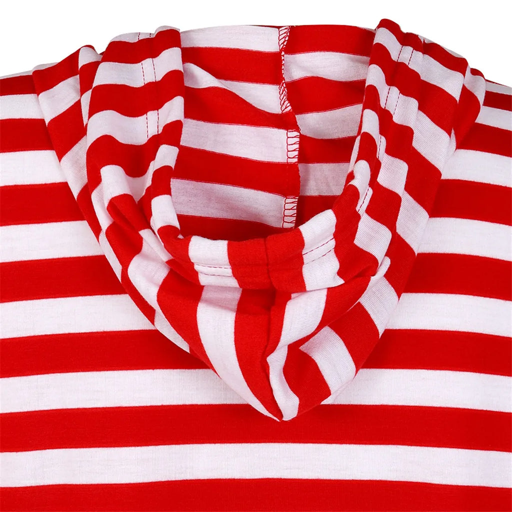 Couple Onesie Plus Size Christmas Pajamas Red and White Striped Onesies for Adults with Zipper Jumpsuit Hooded Sleepwear