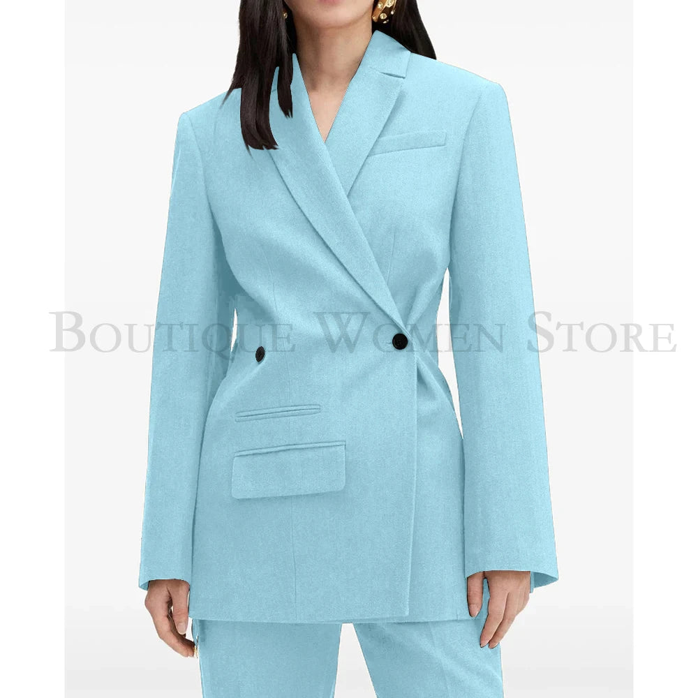 Elegant Brown Women Suits Formal Double Breasted Slim Fit Blazer Elegant Office Lady 2 Piece Jacket Pants Outfits Clothing