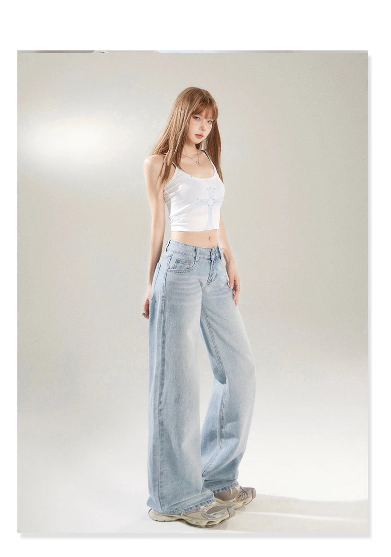 KSTUN 2025 Spring Women Wide Leg  Jeans Streetwear Loose Straight Denim Pants Vintage Low Waist Jeans For Woman Dragging Pants