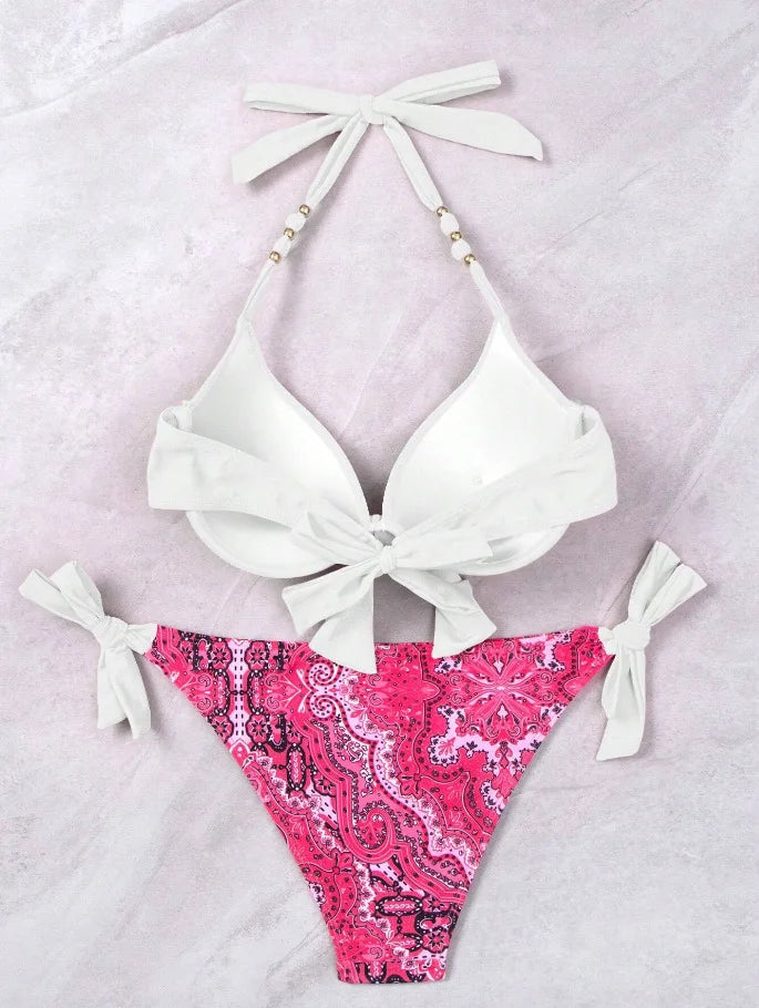 2026 Push Up Halter Bikini Printed Swimsuit Women Sexy Strappy Swimwear Female Bathers Bathing Swimming Swim Suit Beachwear