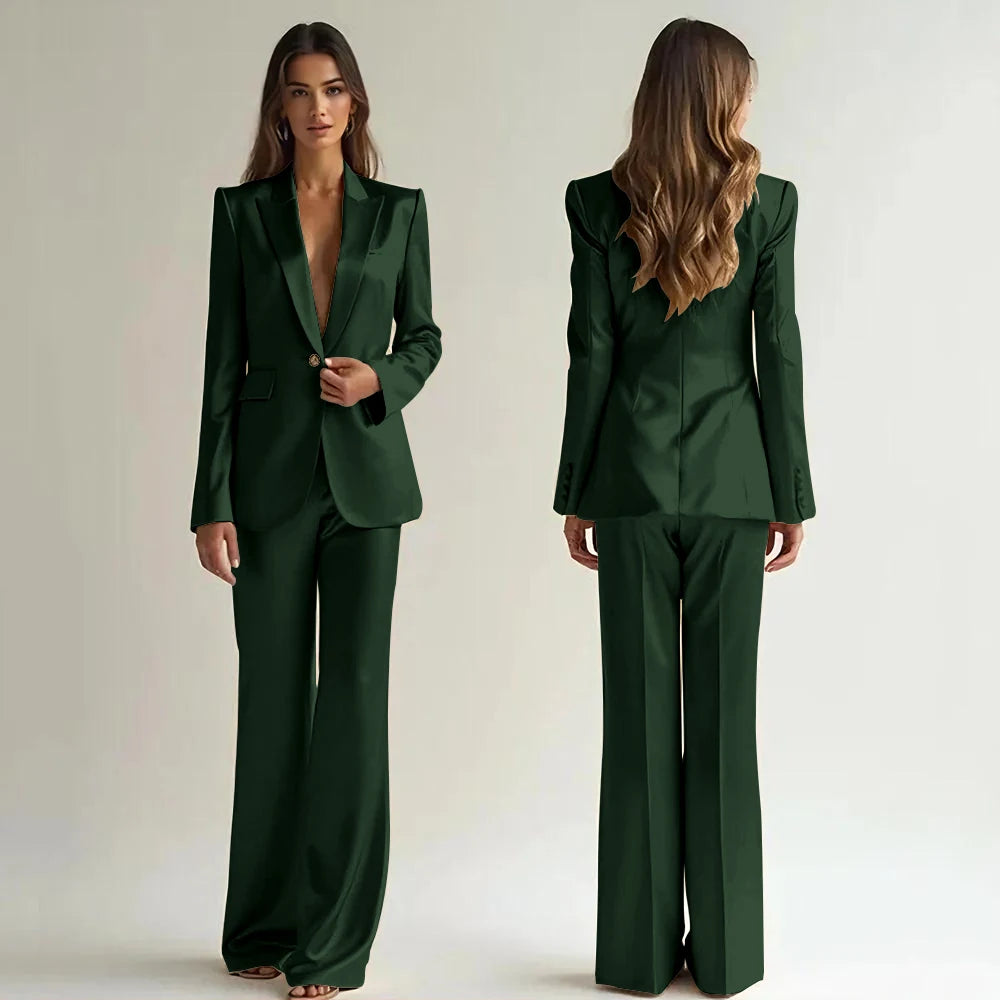 Luxury High Quality Women 's Suit One Button 2 Piece Jacket Pants Female Clothing Slim Fit Smart Office Banquet Lady Blazer Set