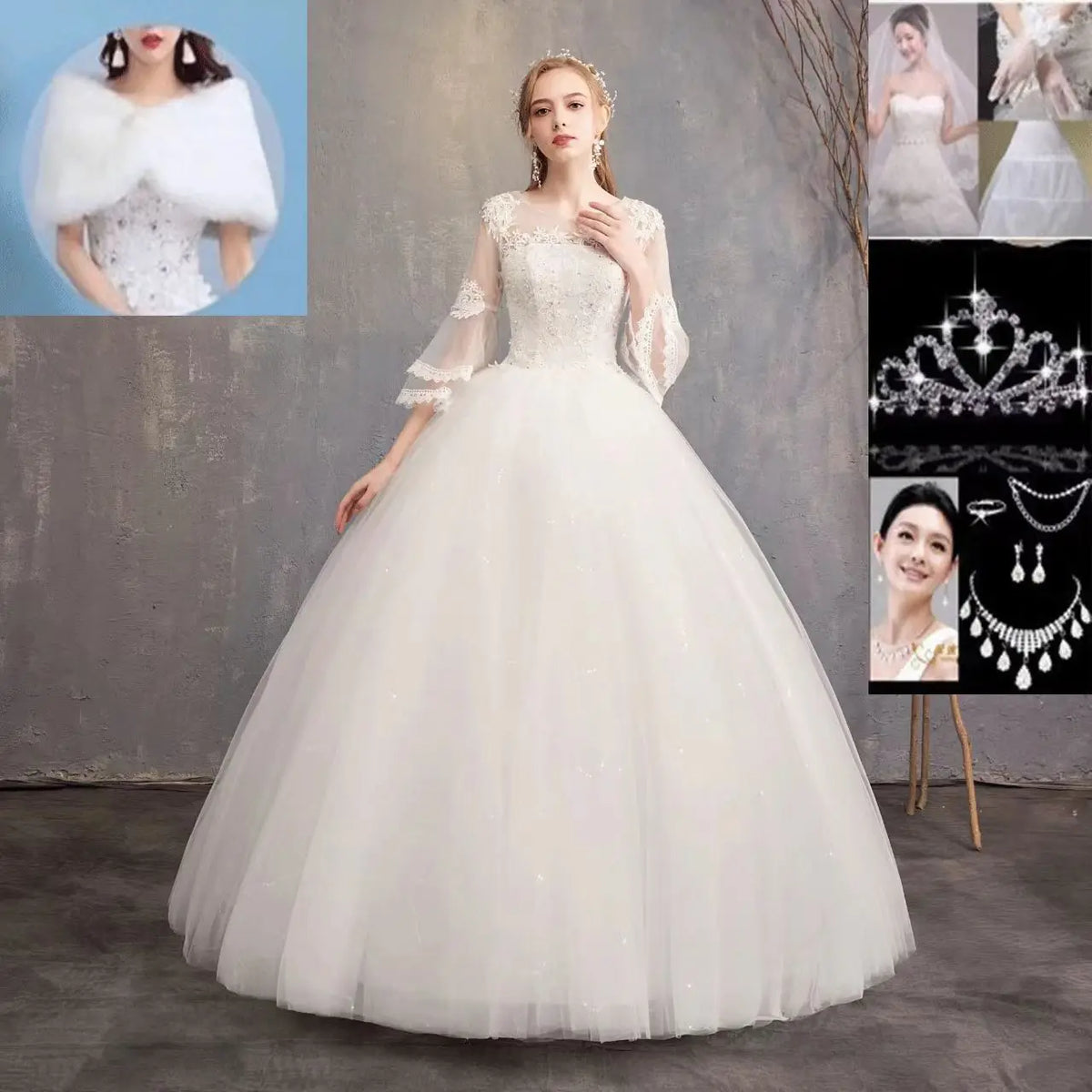 Elegant O-neck Appliques Illusion Lace Tulle Wedding Dresses 2025 Sweep Train Ball Gowns Bridal Gowns Vestido De Noiva