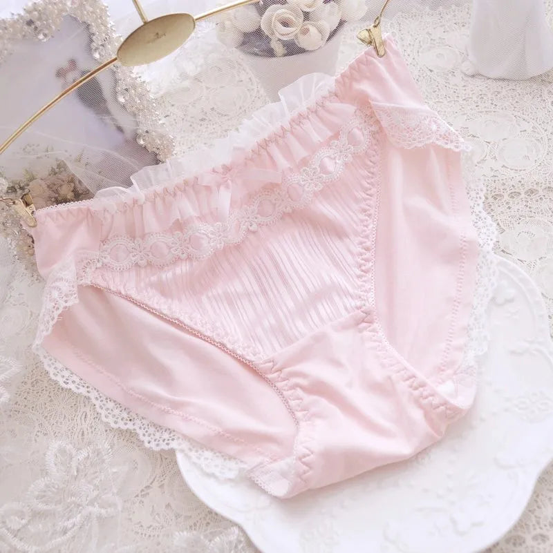 Cotton Ruffle Cute Lovely Sweety Girl Panties Bow Japanese Princess Style High Elasticity Breathable Sexy Women Underwear Breifs