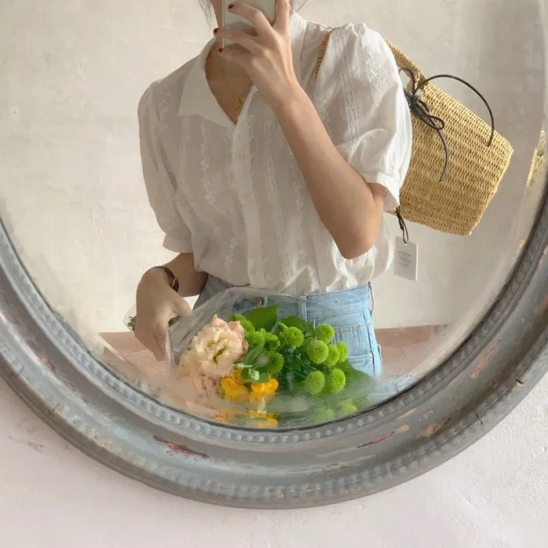 Shirts Women short sleeve V-Neck blouse shirts and tops  Korean Style Womens Clothing Elegant Leisure Chiffon blouses