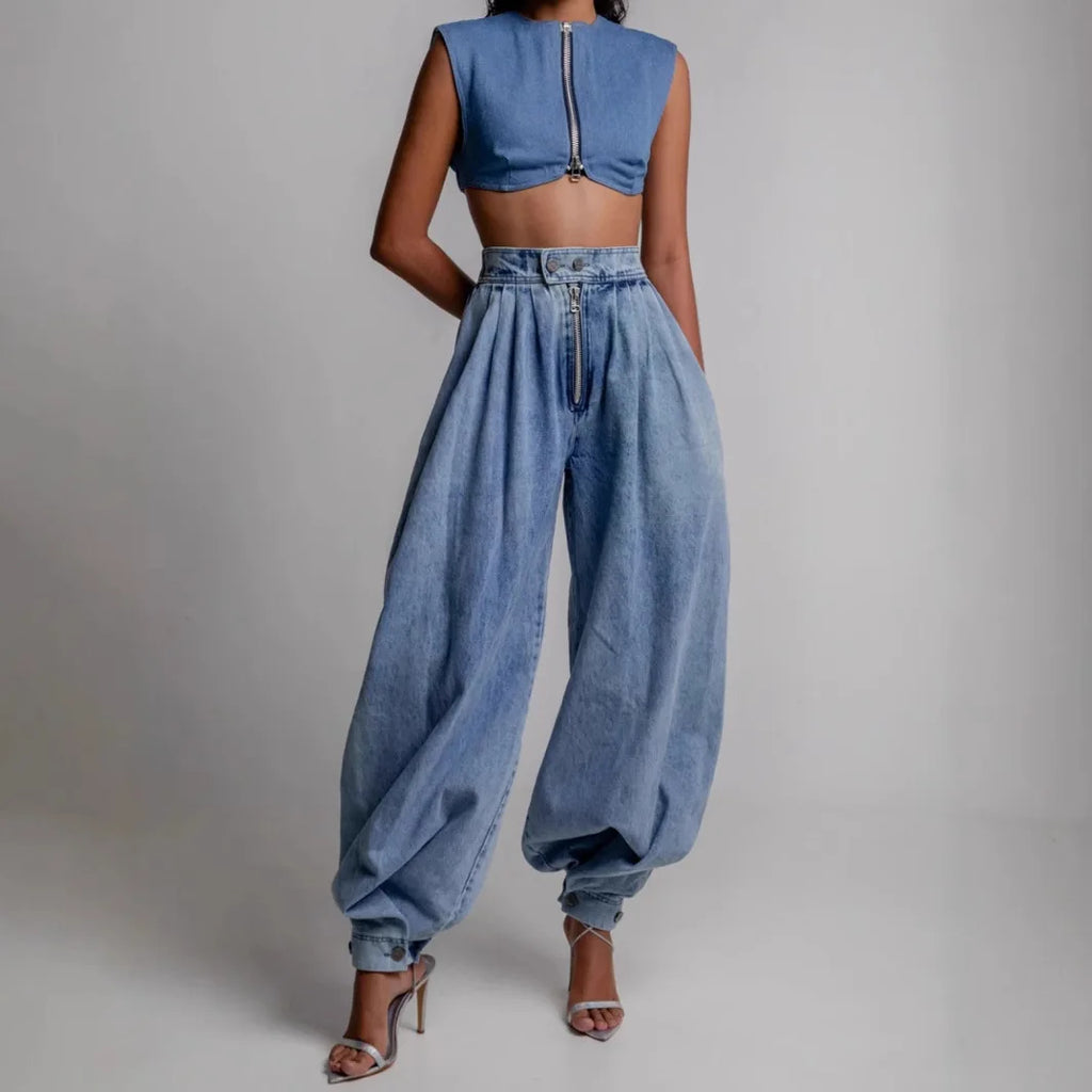 Jeans Women Denims Bloomers Pants Zipper High Waist Washed Distressed Female Vintage Ankle Length Trousers 2025 Streetwear