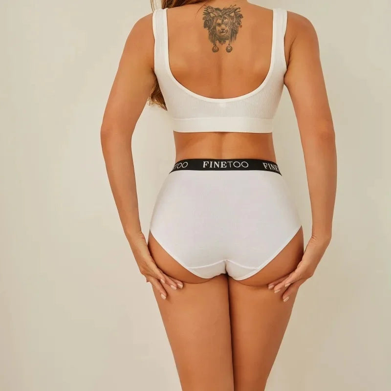 Finetoo 6Pcs/Set Women Cotton Seamless Briefs Women Plus Size Panties Breathable Underwear Female High Waist Soft Lingerie S-XXL