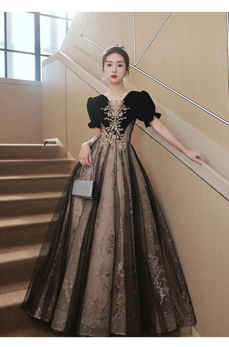 Elegant Women Evening Dress Light Luxury Vintage Appliques Long Banquet Gowns Female Formal Party Dresses Prom graduation dress