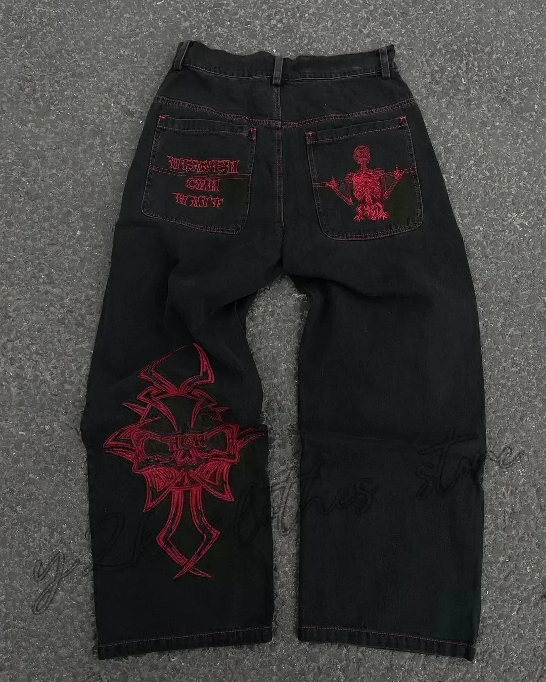 American Fashion Hip Hop Joker Loose Jeans Women Street Y2K New Casual Punk Rock Oversized Wide-leg Pants Unisex Mopping Jeans
