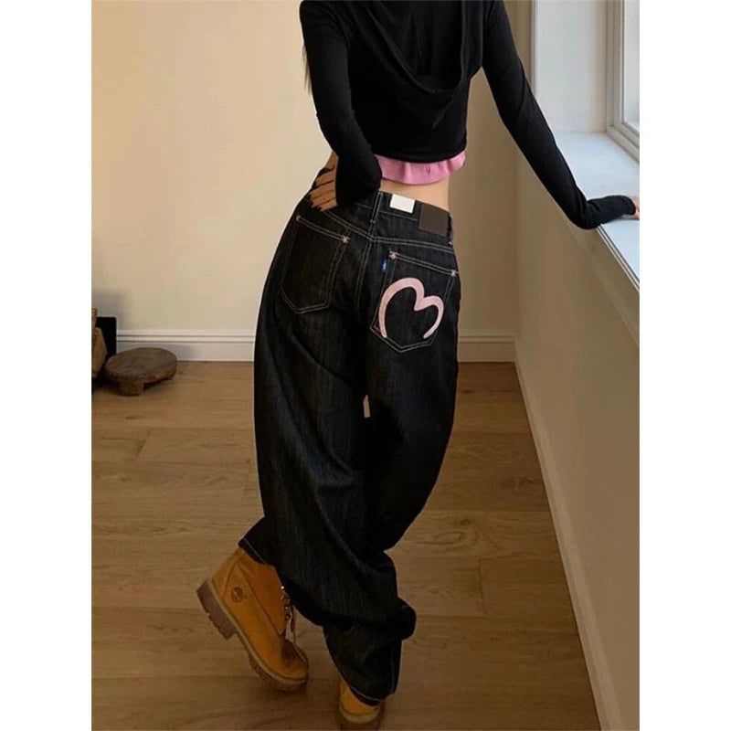 2025 Autumn Vintage 90s Punk Street Baggy Harajuku Jeans Women's Casual Mop Full Length Pants Y2K Aesthetic Style Denim Trouser