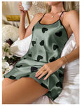 Heart Print Nightdress Elegant Scoop Neck Criss Cross Back Sleep Dress Women's Sleepwear