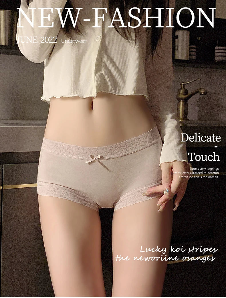 5Pcs Women's Cotton Panties Breathable Lingerie Cute Young Girls Briefs Sexy Underpants Mid Waist Solid Panty Female Underwear