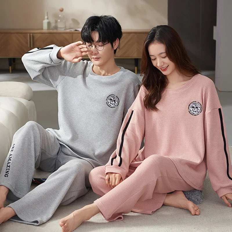 Couple Long Sleeves Sleepwear Autumn Winter Cotton Pajama Sets Print Pants Homewear Kawaii Clothes 2 Piece Sets Nightwear Lovers