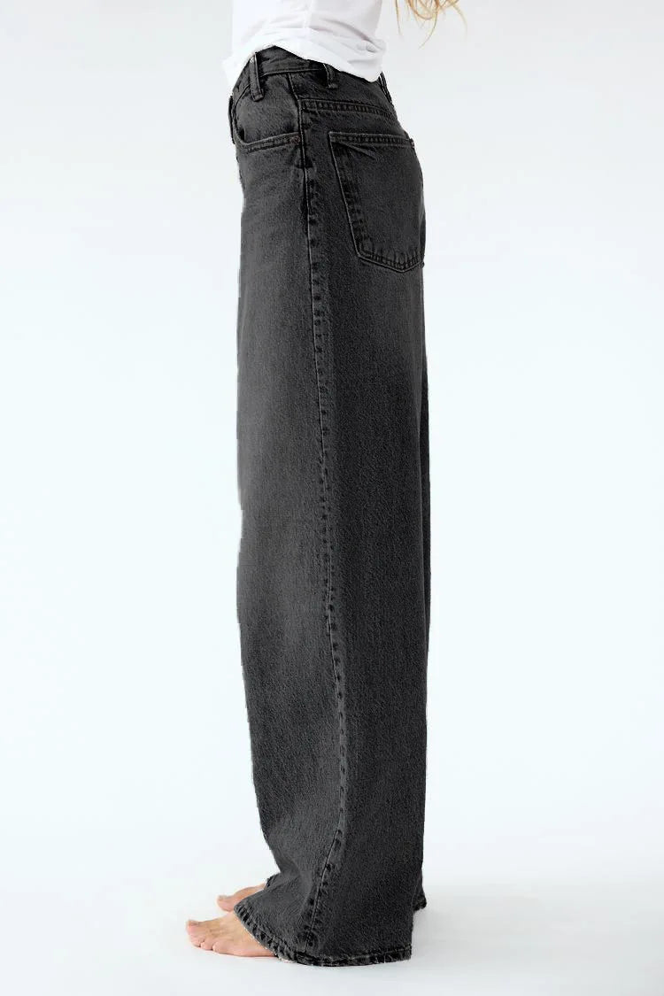 2025 Asymmetrical Diagonal Buckle Sense Design Wide-leg Jeans. Women's Four Seasons New Street Fashion Retro Casual Loose Jeans