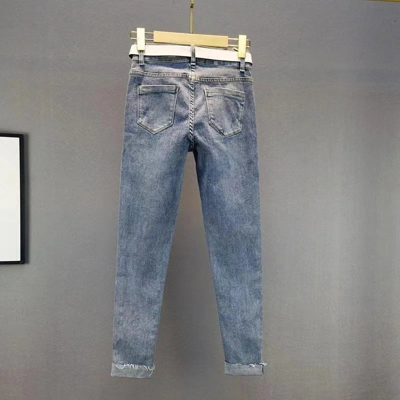 Spring Summer New 2025 Korean Slim Women Jeans Sequins Hot Drilling Denim Pants Ladies Pencil Cowboy Pants Trousers Lady