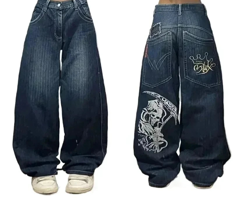 American Street Fashion Trend Big Pocket Loose Jeans Women Harajuku Y2K New Hip Hop Vintage Oversized Jeans Unisex Mopping Jeans
