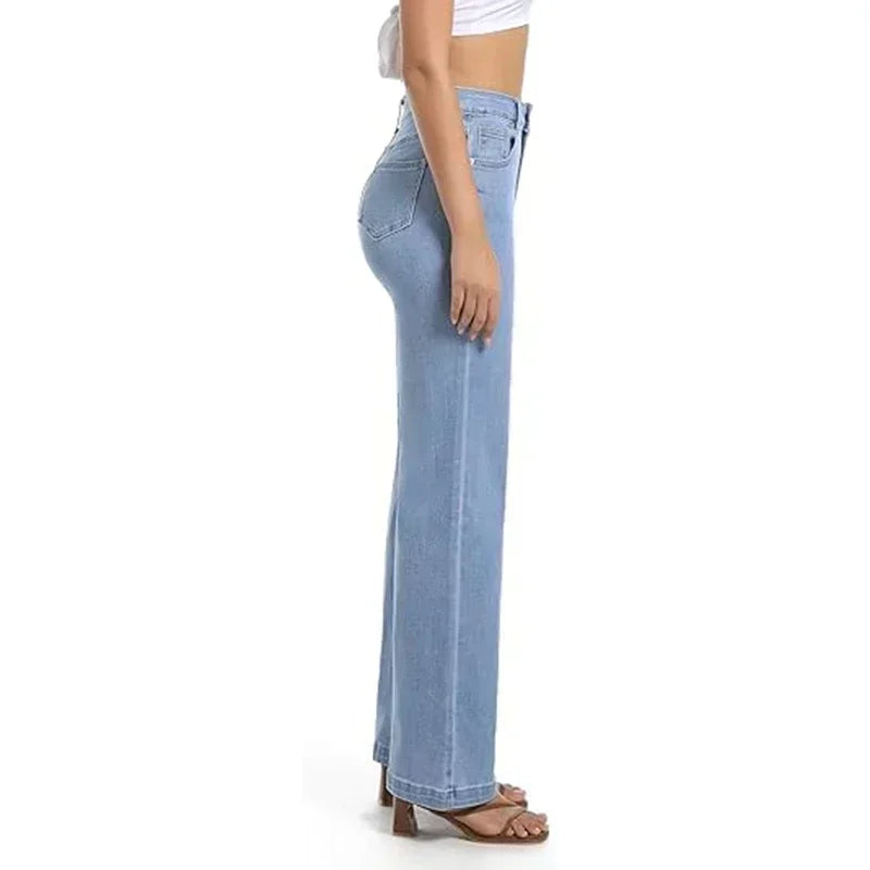 Women High Waist Straight Leg Jeans Female Comfortable Stretch Basic Denim Pants Woman Classic Cheap Black Gray White Trousers