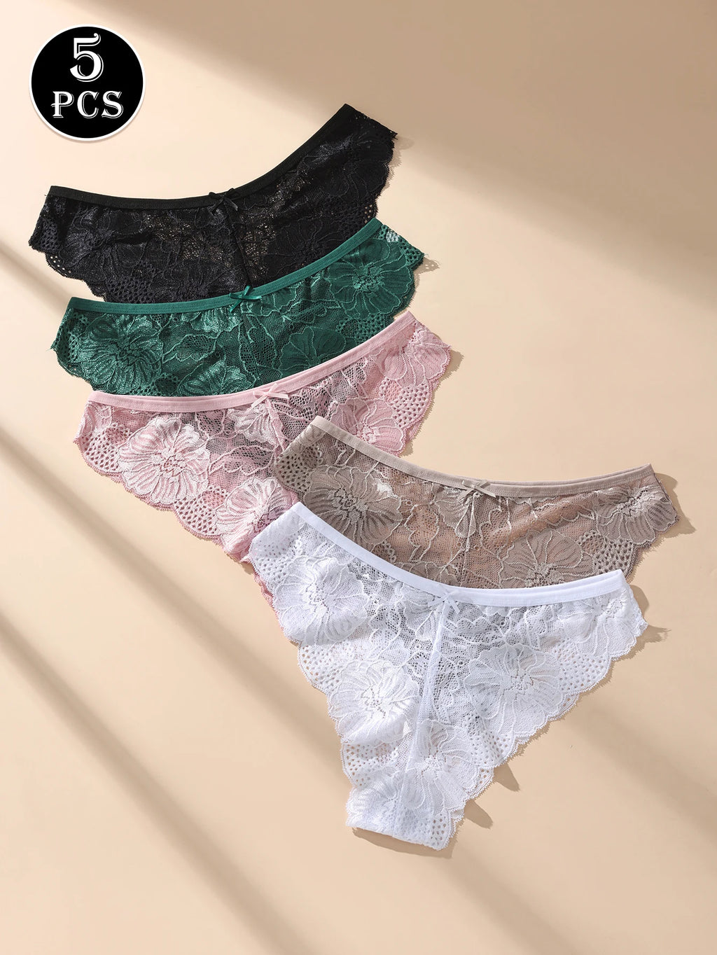 5PCS Women Floral Lace Panties Sexy Perspective Underwear Low Waist Solid Underpants Breathable Intimates Female Lingerie M-XL