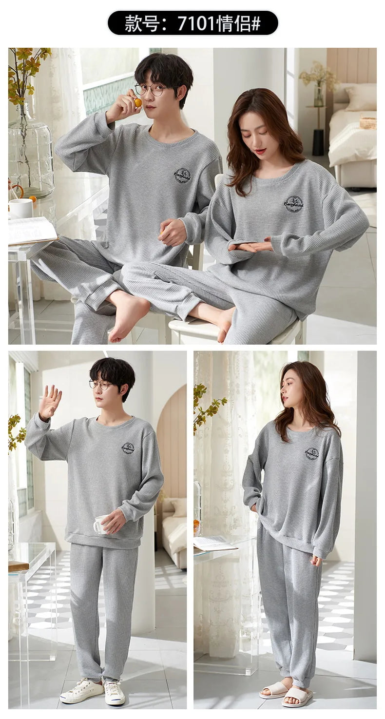 Couple Long Sleeves Sleepwear Autumn Winter Cotton Pajama Sets Print Pants Homewear Kawaii Clothes 2 Piece Sets Nightwear Lovers