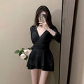 Swimsuit Women's One-piece Dress Style Conservative Belly-covering and Slimming Hot Spring Long-sleeved Sun Protection Vacation