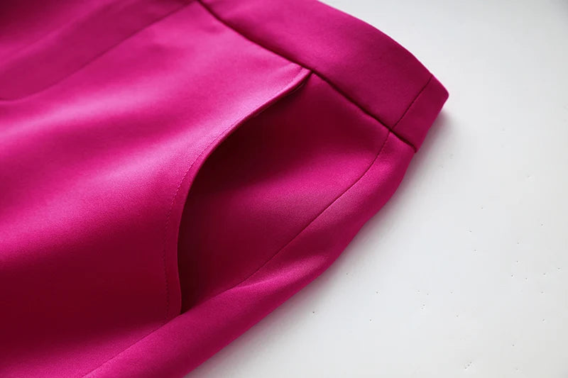 Smooth Satin Fabric Fusicha 3PCS Blazer Suit Fashion Elegant Street Mini Skirt Women Quality Clothing