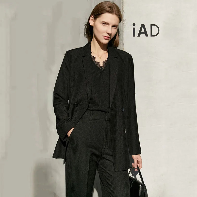 Amii Minimalism Autumn Office Lady Blazer Women Jacket Lace V-neck Tank Tops High Waist Pants Separately Female Blazers 12060909