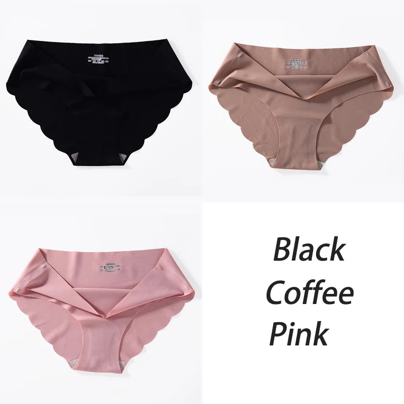 3PCS/Set Seamless Silk Women's Panties Briefs Women Underwear Female Underpants Comfortable Silk Panty Sexy Woman Lingerie M-XL
