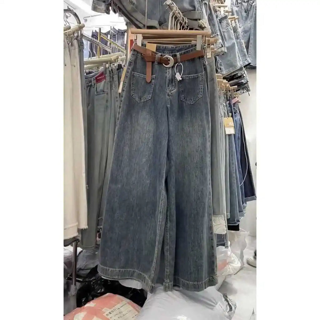 Wide-leg Jeans Women's Summer Thin 2024 New High-waisted Slimming Big Horn Loose Draping Mop Trouser Skirt Tide Women's Clothing