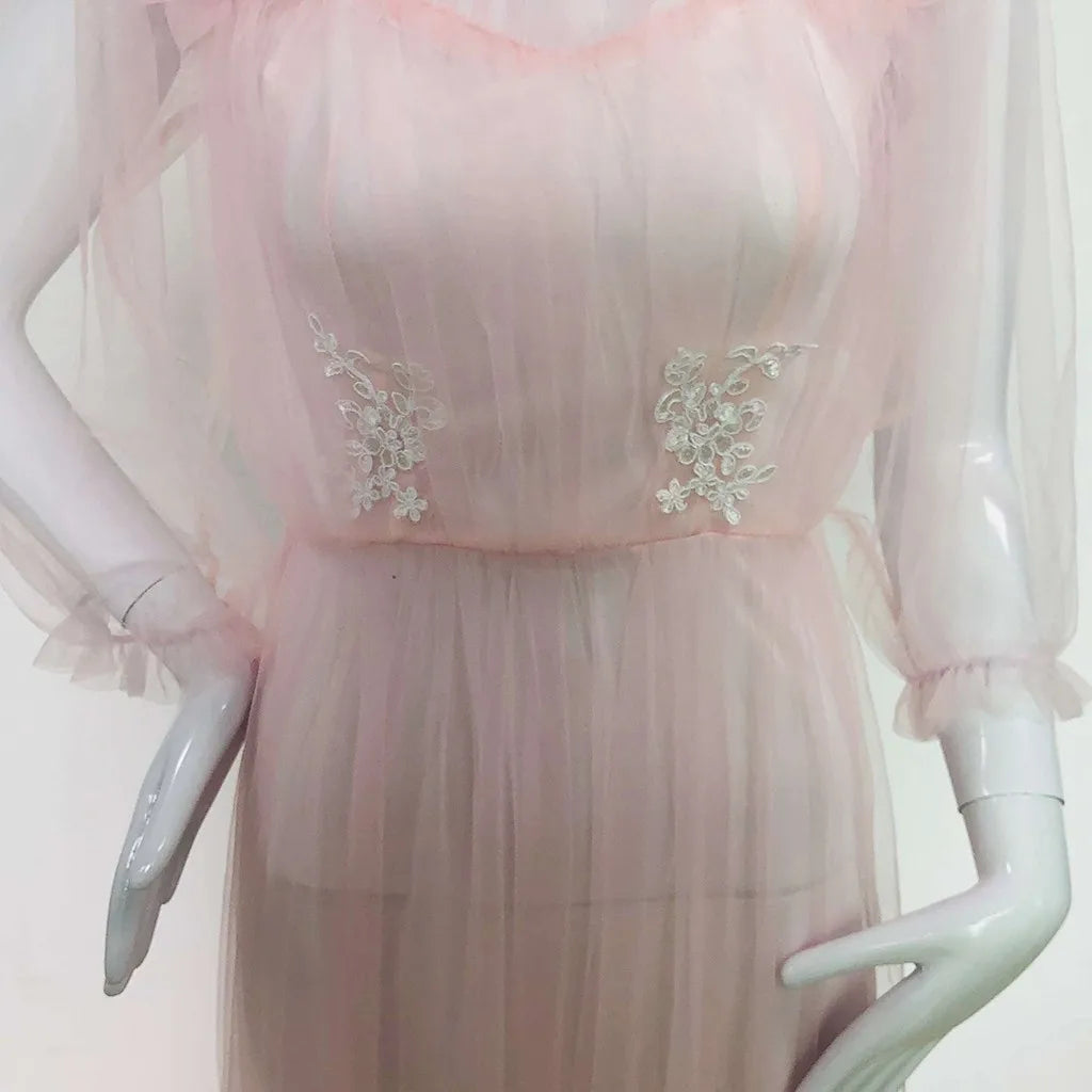 Wedding Backless Tulle Dress Floor Length Solid Color Fashion Long Sleeve Dress Women Lace Patchwork Multi Layered Dress