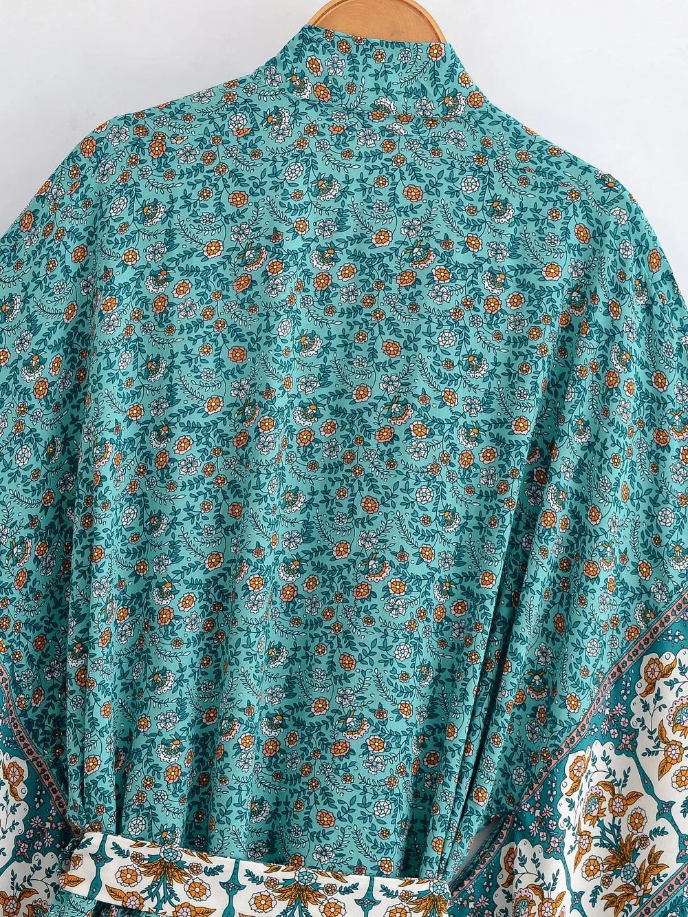 Happie Queens Women  Floral Print Sashes  Bohemian Kimono Ladies V Neck Batwing Sleeves Boho Maxi Dress Robe Bikini Cover-ups