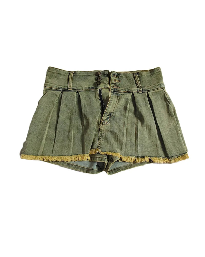 Denim Shorts Pleat Skirts Women Cargo Pant High Waist 2025 Winter Clothes Y2K Streetwear Denim Jean Short Tie Dye Pants Skort