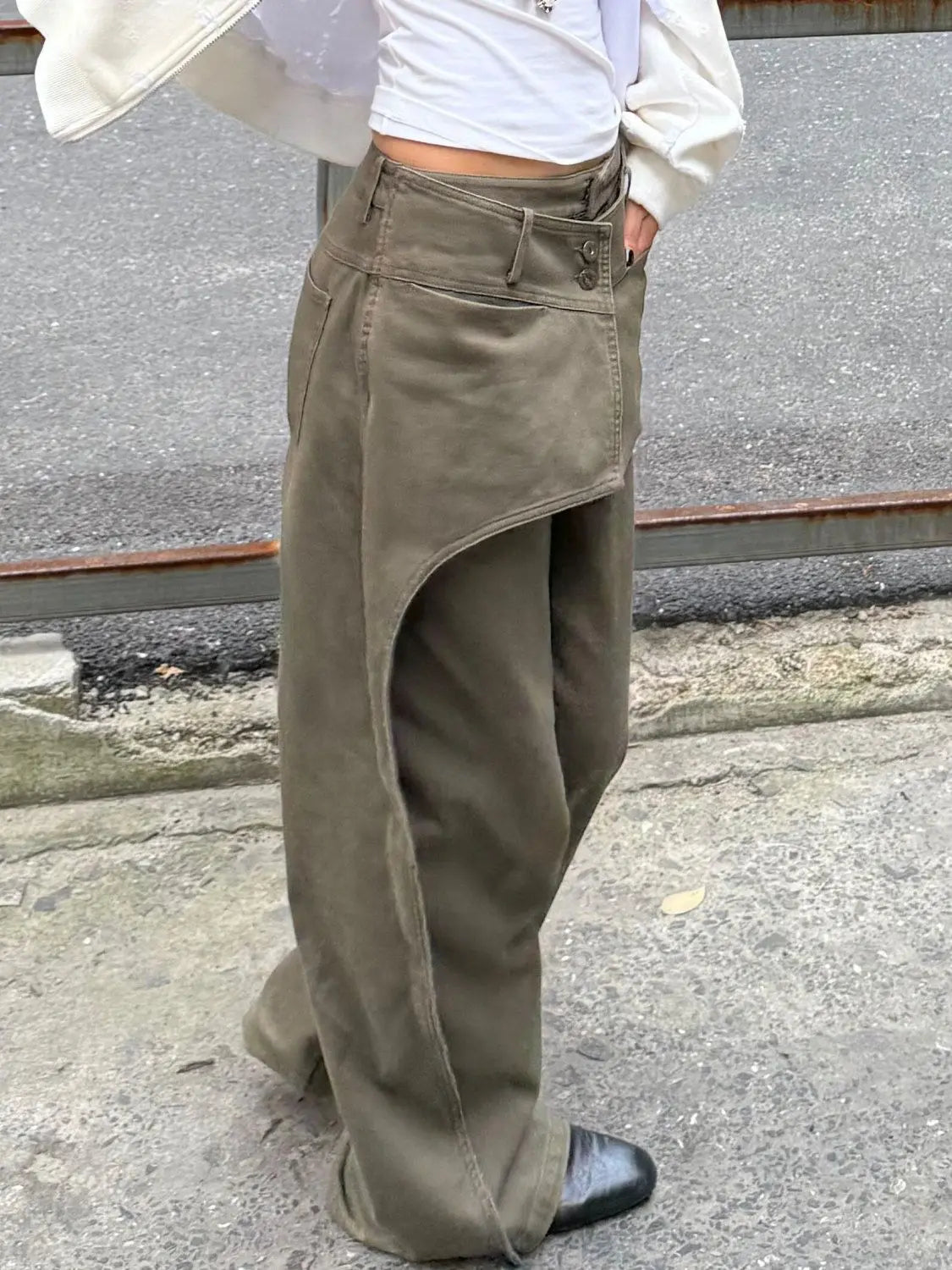 American Fashion Street Wash Retro Fake Two-piece Design Jeans Women's Loose Wide Leg Pants Trendy Female Clothing
