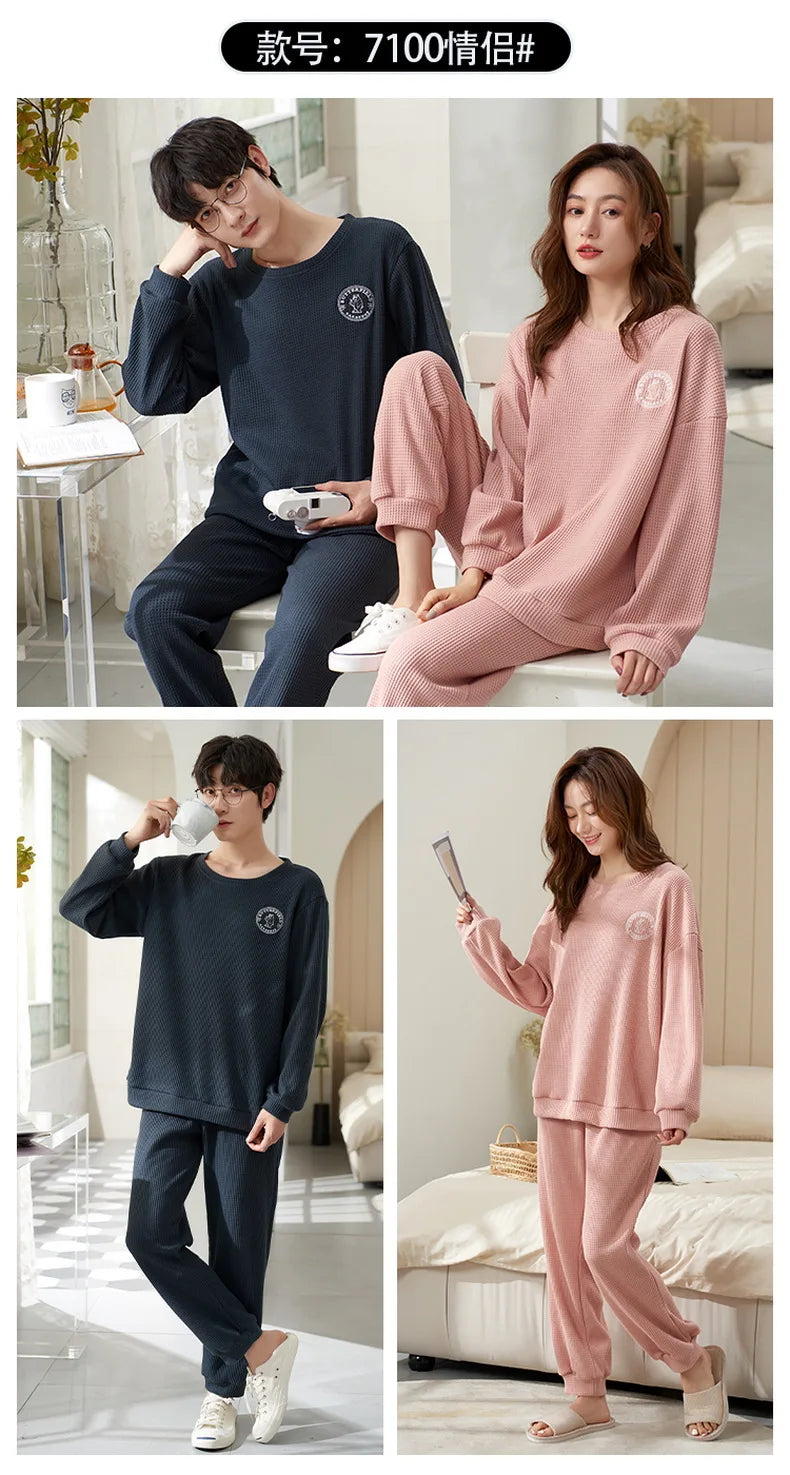 Couple Long Sleeves Sleepwear Autumn Winter Cotton Pajama Sets Print Pants Homewear Kawaii Clothes 2 Piece Sets Nightwear Lovers