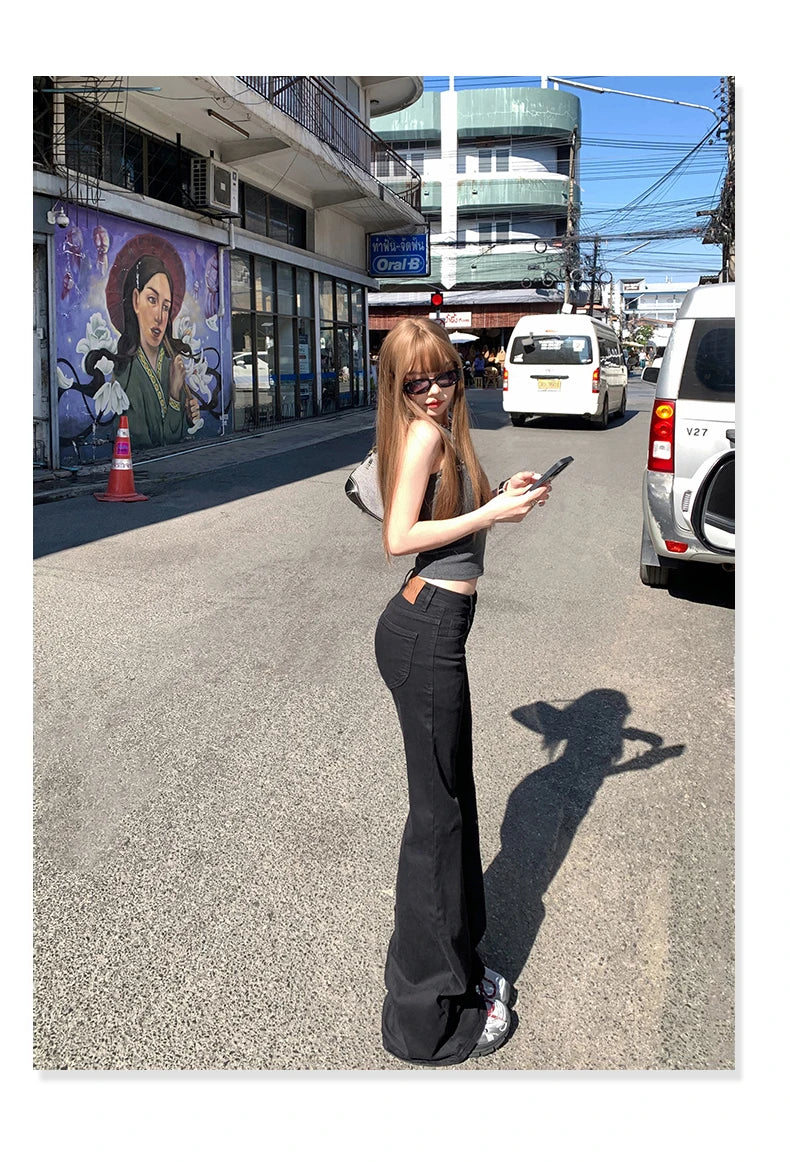 KSTUN 2025 New Low Waist Boot Cut Jeans For Women Fashion Stretch Denim Flared Pants Black Casual Female Bell Bottom Trousers