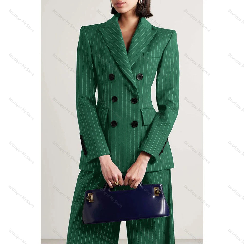 Slim Chic Double Breasted Women Pants Set High-end Female Two Pieces(Jacket+Trousers)أطقم بناطيل