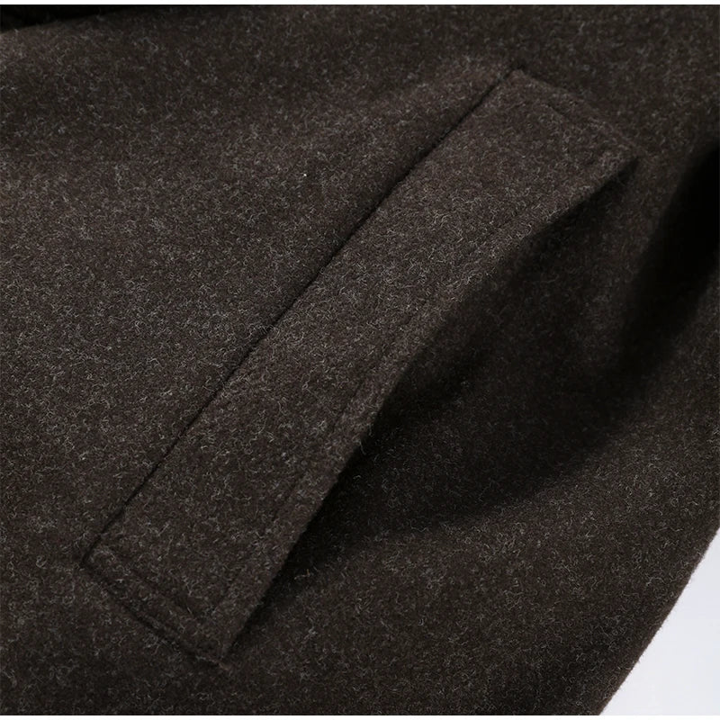 Elegant Stand Collar Long Woolen Coat Women Loose Full Sleeve Single Breast Warm Overcoat 2026 Spring Lady Outwear New