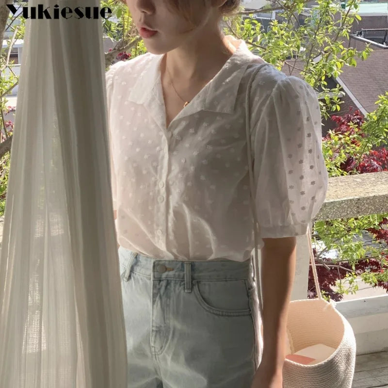 Shirts Women short sleeve V-Neck blouse shirts and tops  Korean Style Womens Clothing Elegant Leisure Chiffon blouses