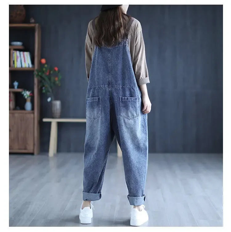 Loose Casual Denim Overalls Women's Wide Leg Pants Harem Jumpsuits Ageless plus Size New 2025 Fashion from Mainland China