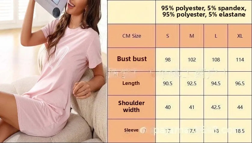Plus Size Loungewear Nightdress Women's Heart Print Short Sleeve Sexy Crew Neck Home Dress Sexy Nightwear Romantic Ladies