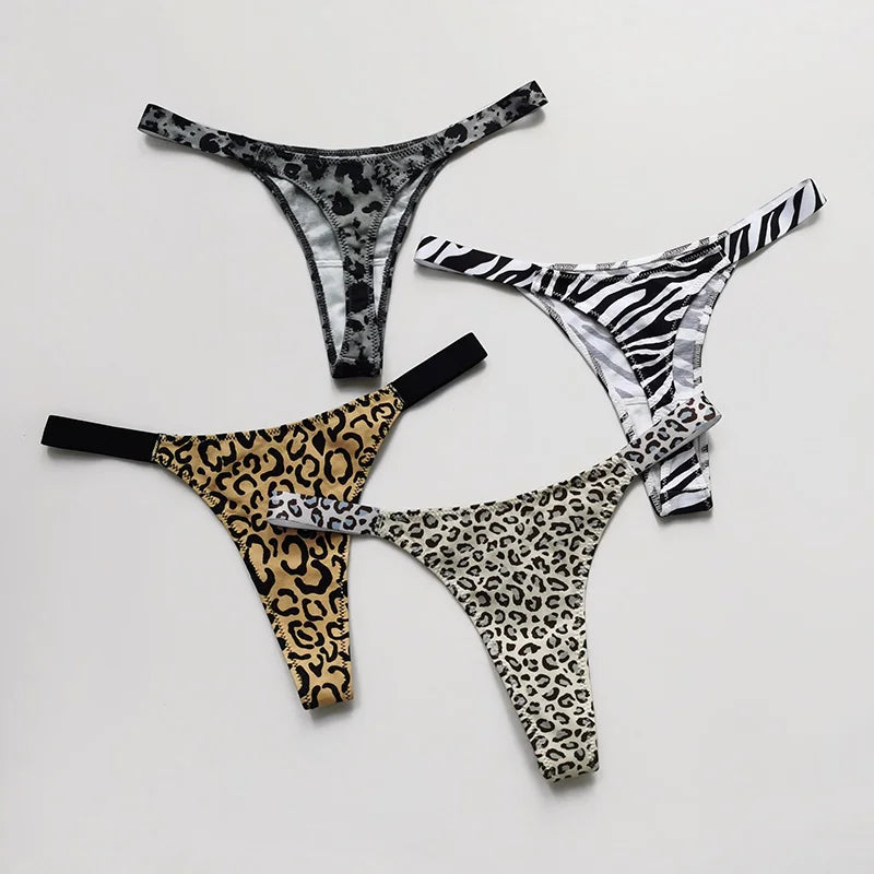 Cotton Sexy Women Panties Leopard Zebra Printed Seamless Girls Briefs Thong G String Fitness Low Waist T-back Size S-XL