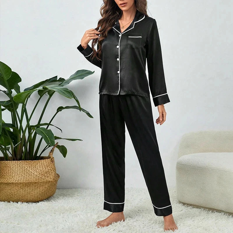 Plus Size Ice Silk Pajamas Women Long-Sleeved Solid Colour Loose 5xl Home Wear Ladies Comfortable Sleepwear 2PCS Set Nightwear