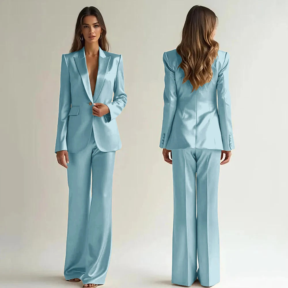 Luxury High Quality Women 's Suit One Button 2 Piece Jacket Pants Female Clothing Slim Fit Smart Office Banquet Lady Blazer Set