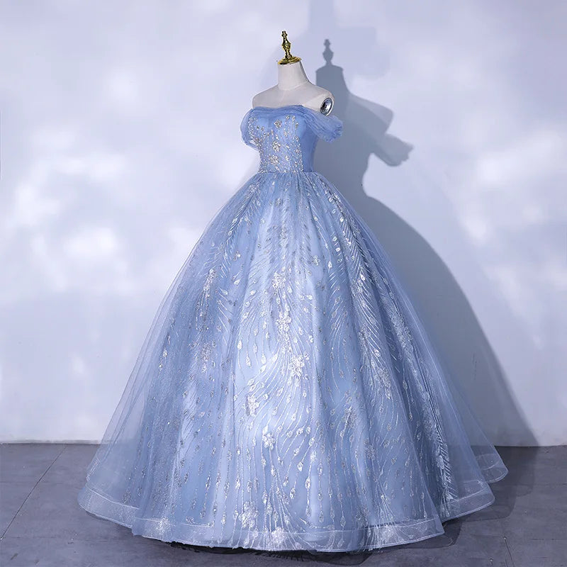 One Shoulder Evening Dress 2026 Summer New Haze Blue Vocal Art Exam Piano Performance Puffy Skirt Annual Meeting Evening Dress