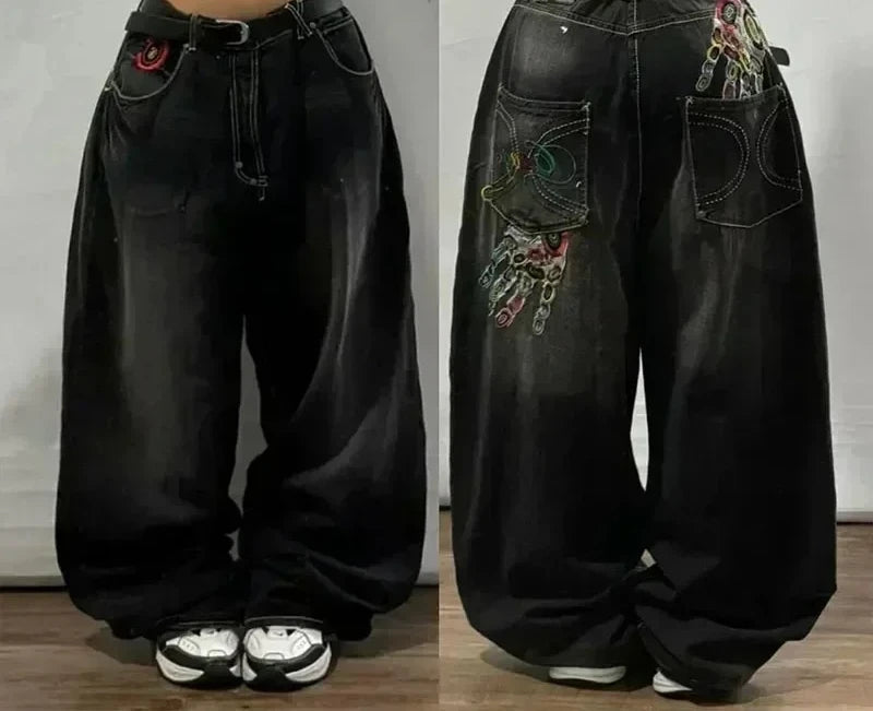 American Street Fashion Trend Big Pocket Loose Jeans Women Harajuku Y2K New Hip Hop Vintage Oversized Jeans Unisex Mopping Jeans