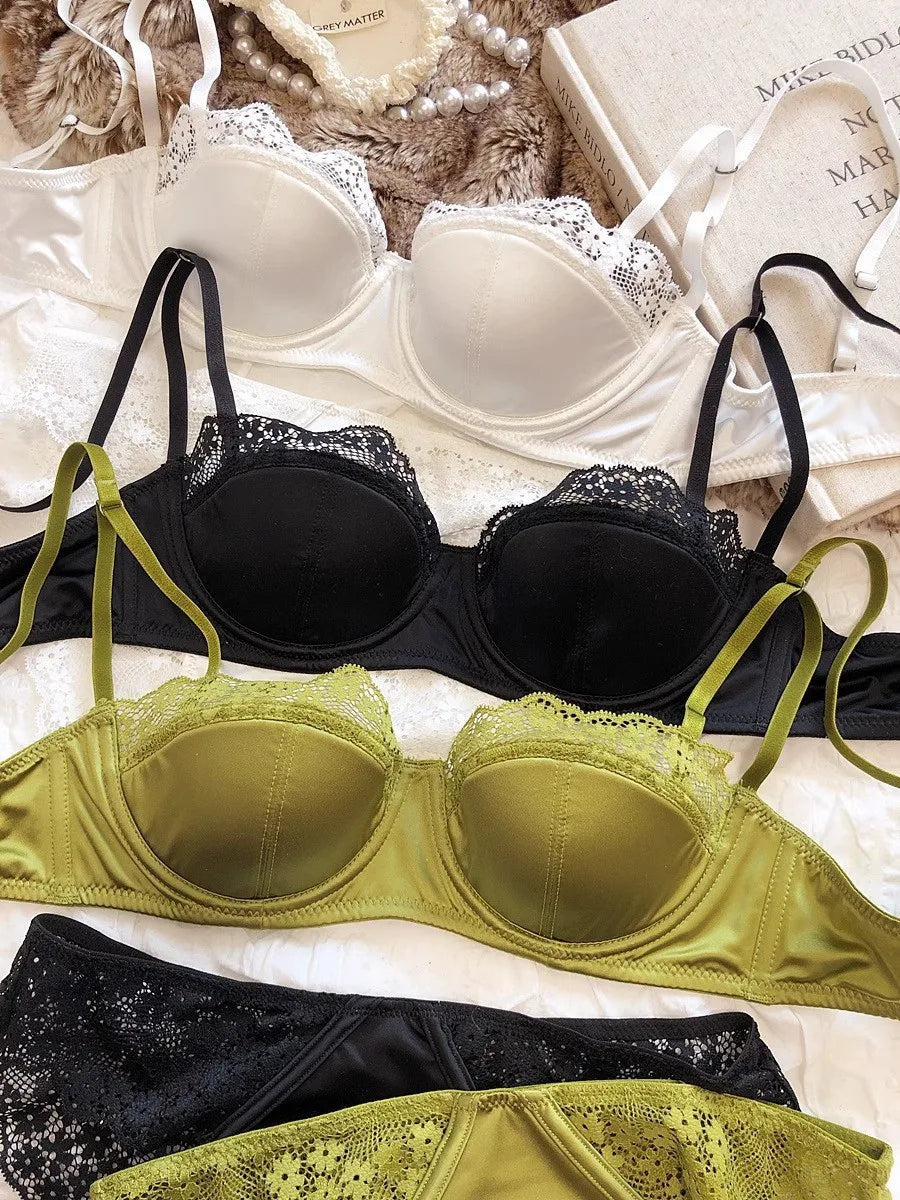 Lace Half-Cup Bra and Panty Set for Small Busts, With Soft Underwire to Gather and Lift, And a Sexy, Lightweight Bra Set.