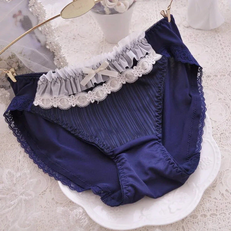Cotton Ruffle Cute Lovely Sweety Girl Panties Bow Japanese Princess Style High Elasticity Breathable Sexy Women Underwear Breifs