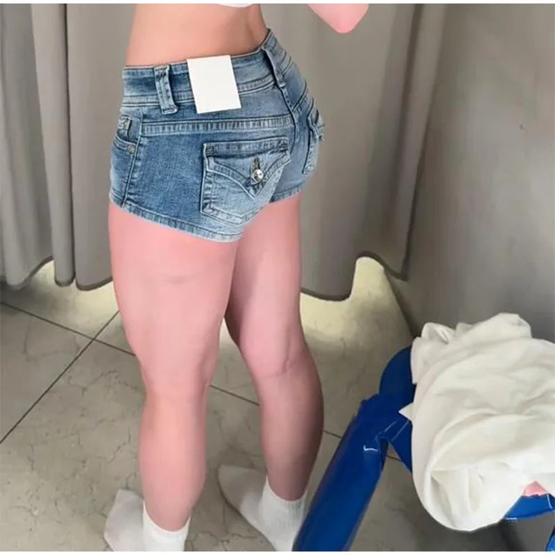 Summer Sexy Woman Denim Mini Pants Slim Low Waist Pockets Straight Short Jeans 2026 New Fashion High Street Women's Trousers