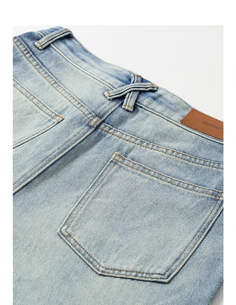 TOYOUTH Women Denim Jeans 2025 Spring New Mid Waist Wide Leg Straight Casual Long Pants