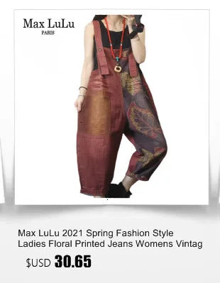 Amax luluE 2025 Korean Fashion Spring Female Printed Denim Overalls Ladies Vintage Casual Jeans Women Loose Trousers Wide Pants